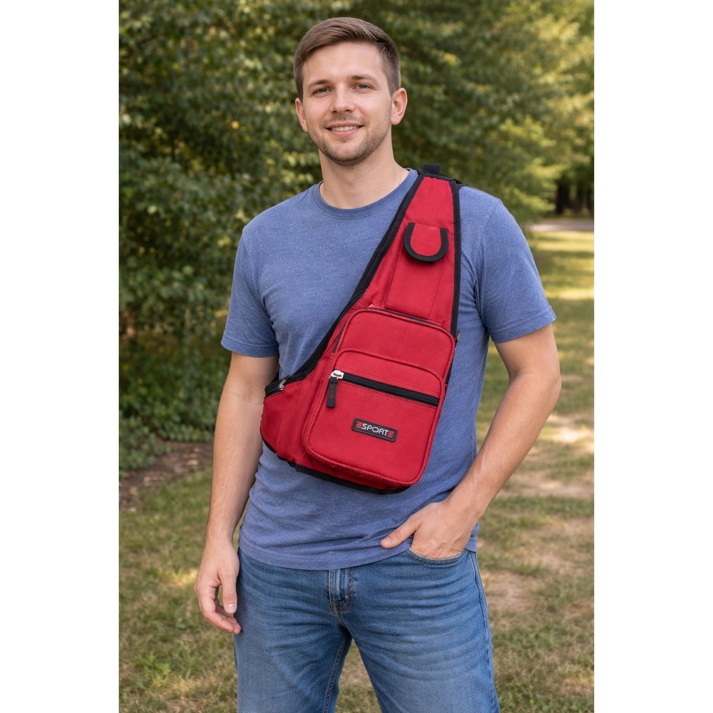 Sport Sling Bag Crossbody Fanny Pack Red Shoulder Backpack Utility Travel Canvas